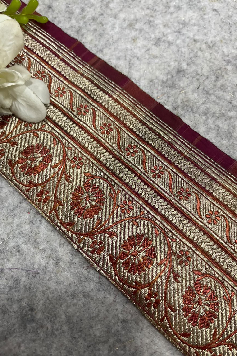 Maroon Banarasi Pure Silk Vintage Border Lace ( 1 Mtr )