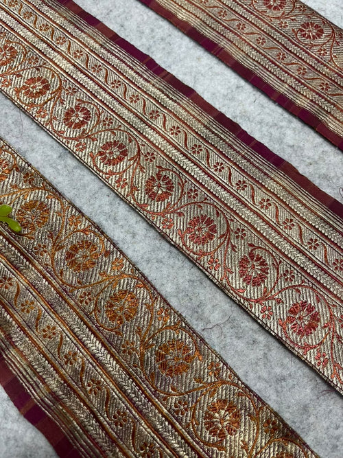 Maroon Banarasi Pure Silk Vintage Border Lace ( 1 Mtr )