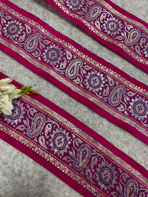 Pink Banarasi Pure Silk Vintage Border Lace ( 1 Mtr )