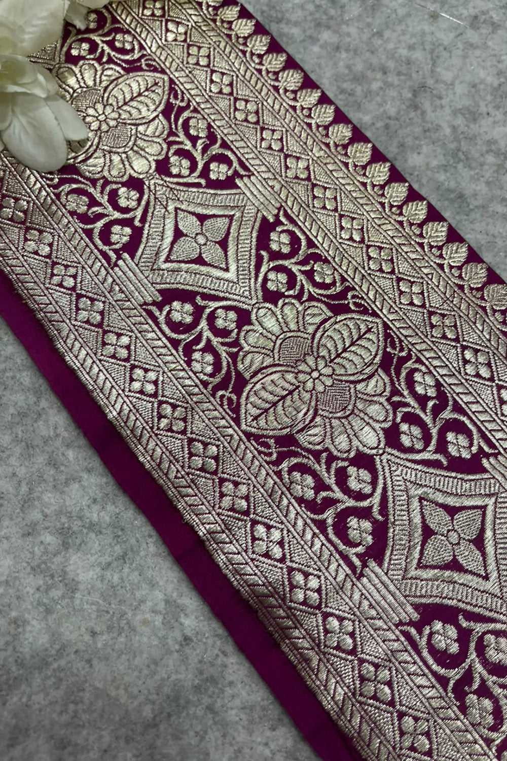Purple Banarasi Pure Silk Vintage Border Lace ( 1 Mtr )
