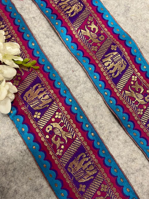 Blue Banarasi Pure Silk Vintage Border Lace ( 1 Mtr )