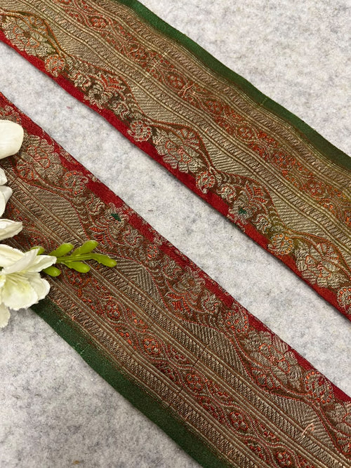 Orange Banarasi Pure Silk Vintage Border Lace ( 1 Mtr )