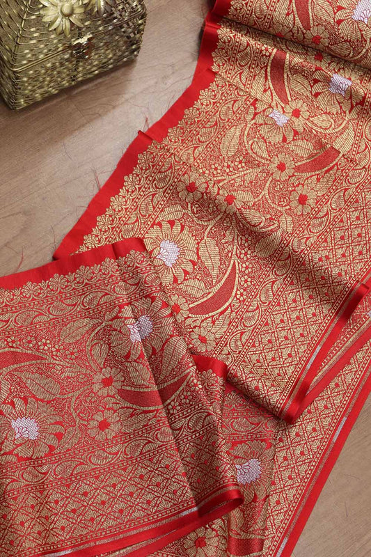 Red Banarasi Silk Lace ( 0.75 Mtr ) - Luxurion World
