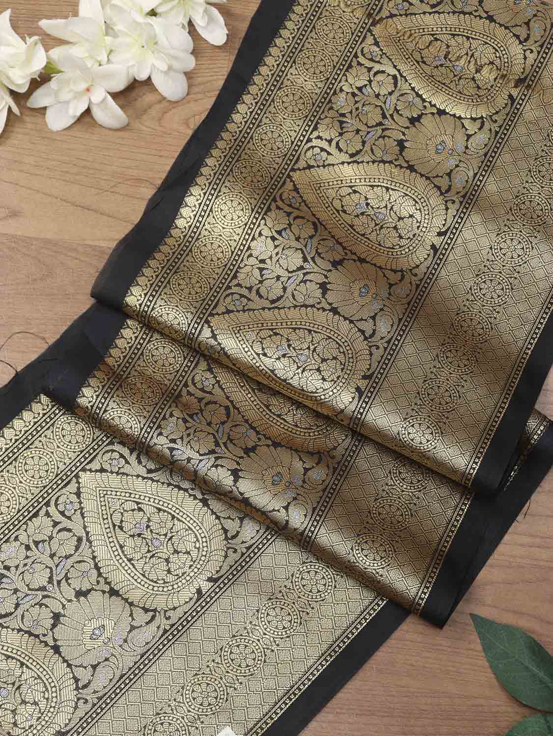 Elegant Black Banarasi Silk Lace - 0.5 Mtr - Luxurion World