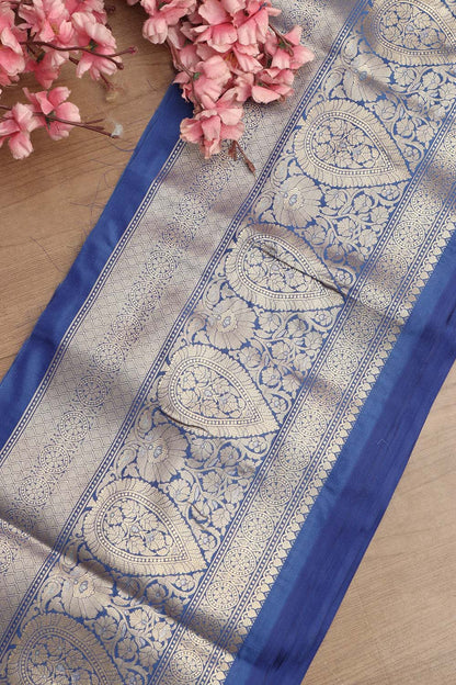 Blue Banarasi Silk Lace Saree - Timeless Elegance  (1 Mtr) - Luxurion World