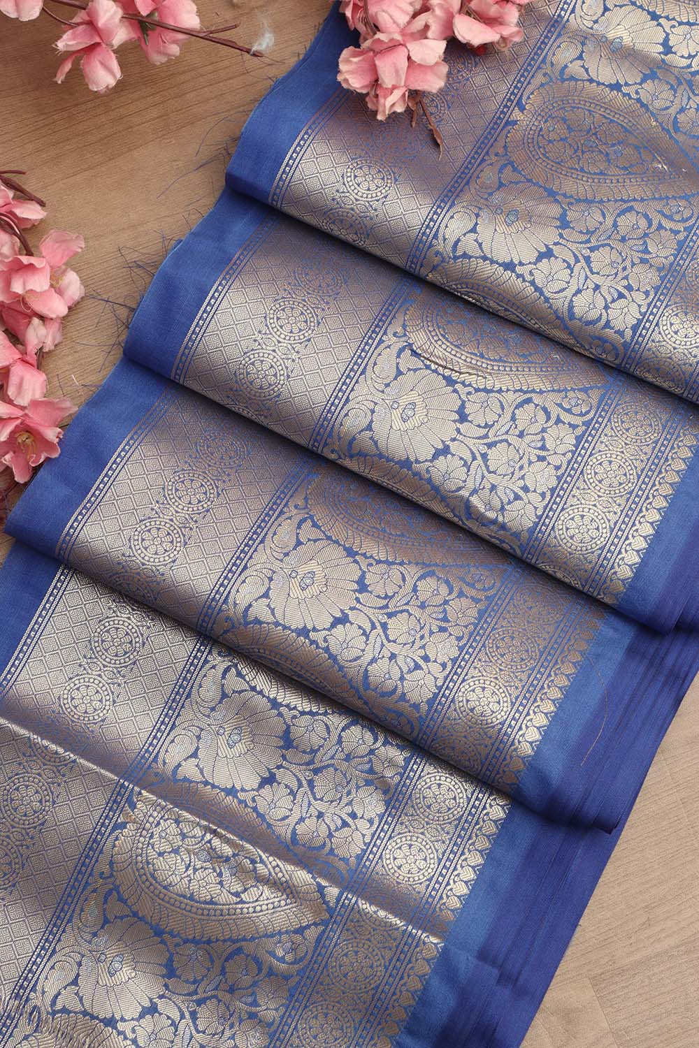 Blue Banarasi Silk Lace Saree ( 1 Mtr ) - Luxurion World