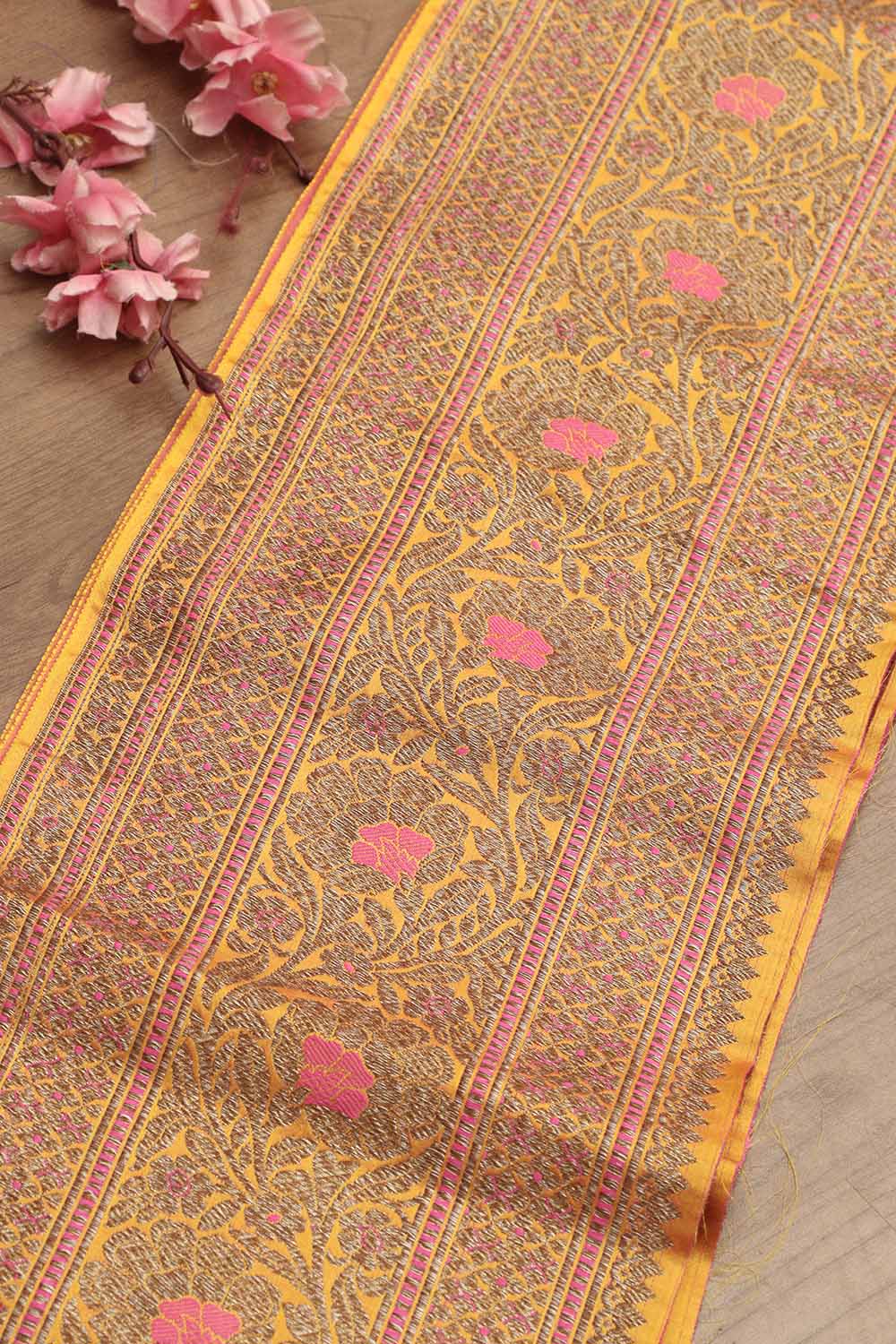 Yellow Banarasi Silk Lace: Elegant & Timeless 1 Mtr - Luxurion World