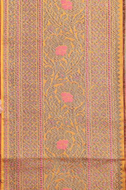Yellow Banarasi Silk Lace Saree - Elegant & Timeless  (1 Mtr) - Luxurion World