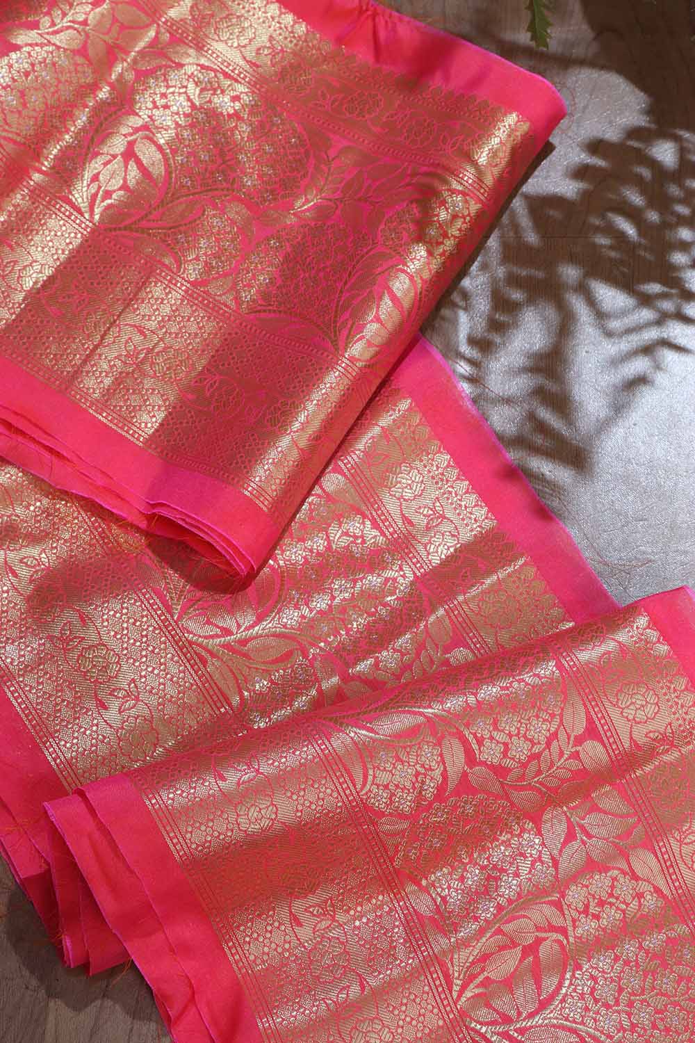 Stunning Pink Banarasi Silk Lace ( 1 Mtr ) - Luxurion World