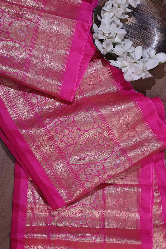 Pink Banarasi Silk Lace ( 0.75 Mtr ) - Luxurion World