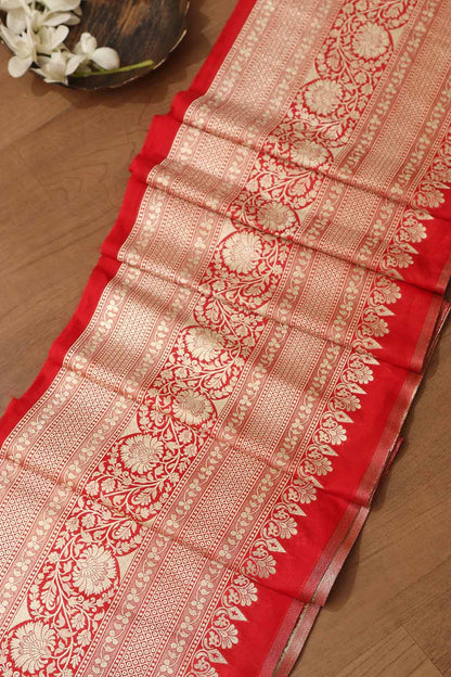 Elegant Red Banarasi Silk Lace ( 1 mtr ) - Luxurion World