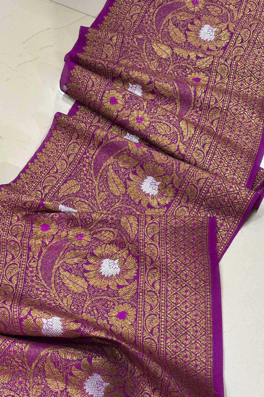 Exquisite Purple Banarasi Silk Sona Roopa Lace ( 1 Mtr ) - Luxurion World