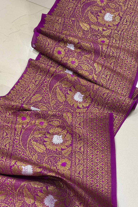 Exquisite Purple Banarasi Silk Sona Roopa Lace ( 1 Mtr ) - Luxurion World