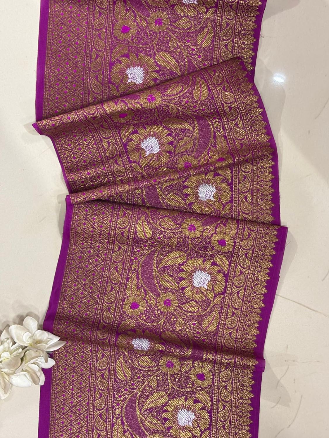 Exquisite Purple Banarasi Silk Sona Roopa Lace ( 1 Mtr ) - Luxurion World