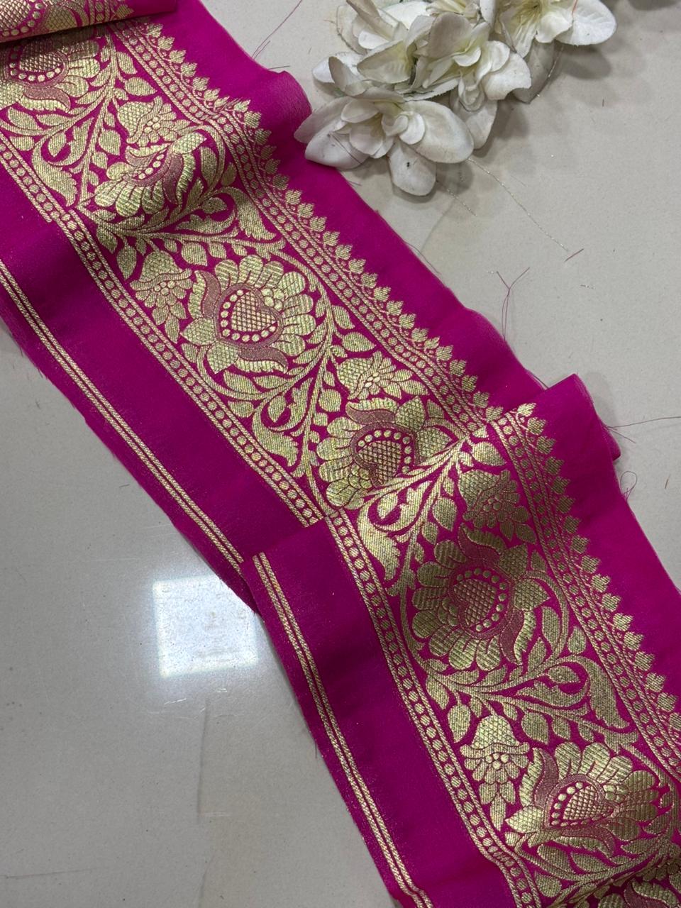 Pretty in Pink: Banarasi Silk Lace ( 1 Mtr ) - Luxurion World