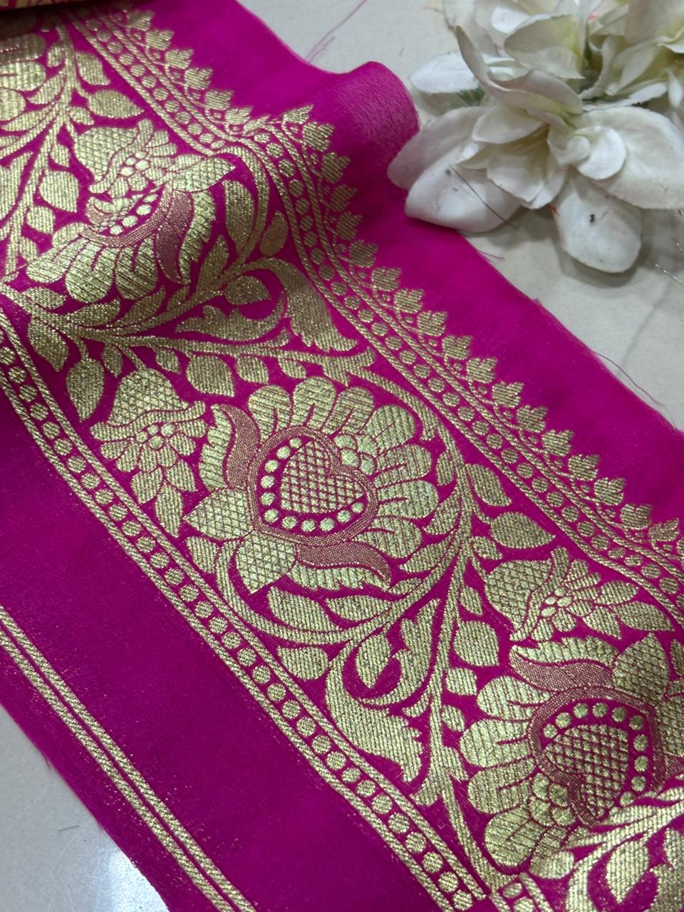 Pretty in Pink: Banarasi Silk Lace ( 1 Mtr ) - Luxurion World