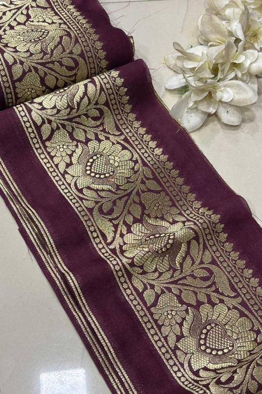 Elegant Maroon Banarasi Silk Lace ( 1 Mtr ) - Luxurion World