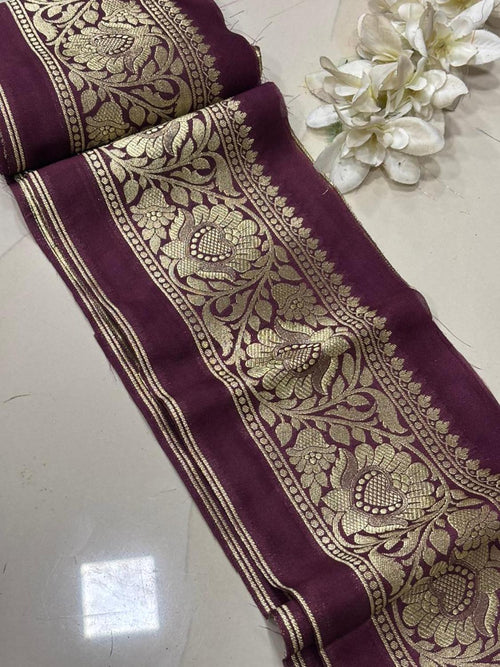 Elegant Maroon Banarasi Silk Lace ( 1 Mtr ) - Luxurion World