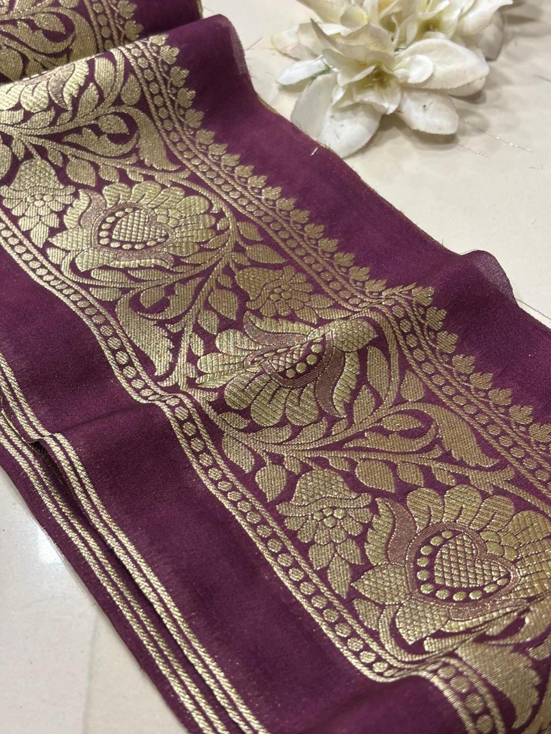 Elegant Maroon Banarasi Silk Lace ( 1 Mtr ) - Luxurion World