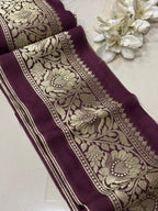 Elegant Maroon Banarasi Silk Lace ( 1 Mtr ) - Luxurion World