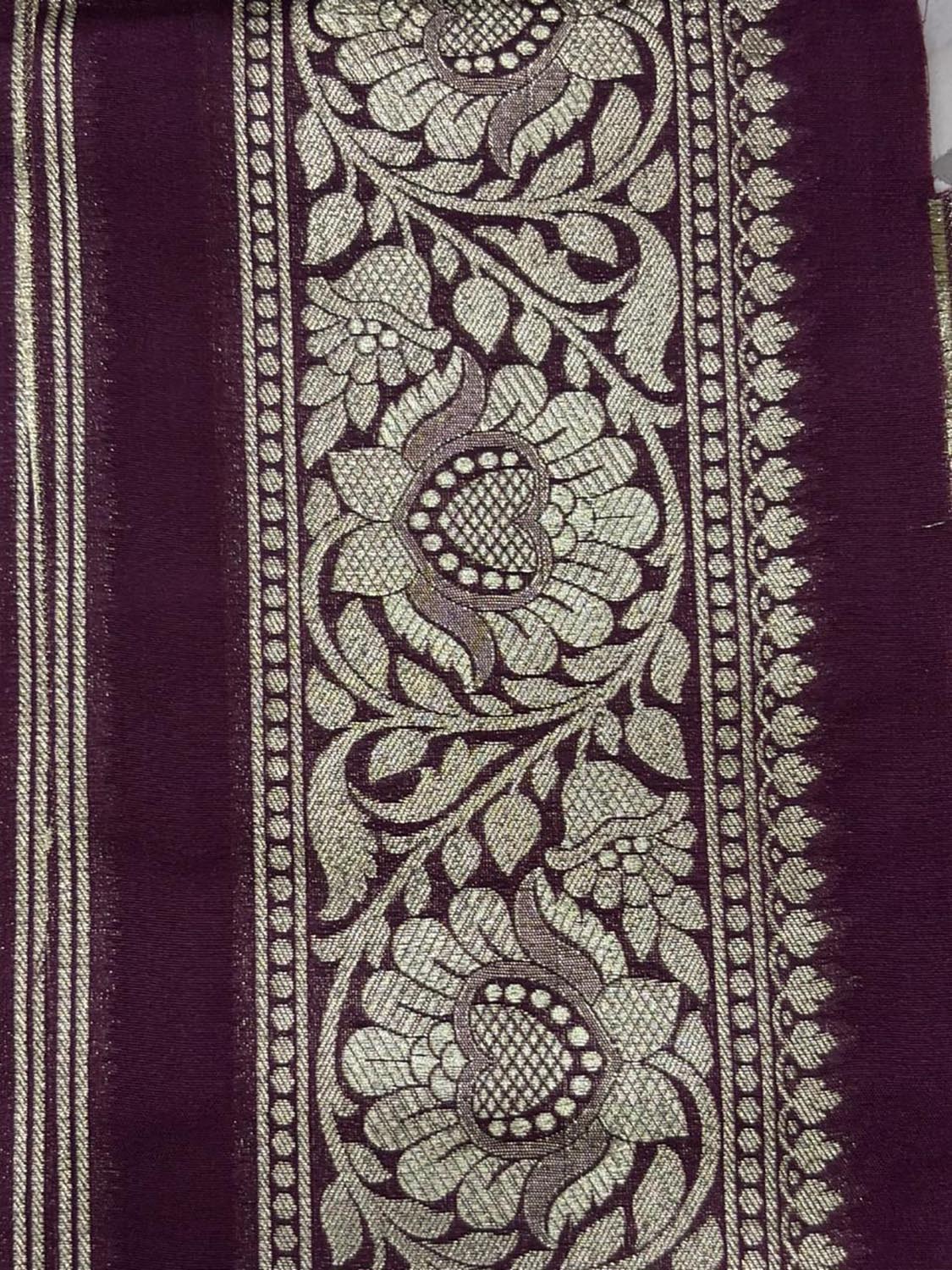 Elegant Maroon Banarasi Silk Lace ( 1 Mtr ) - Luxurion World