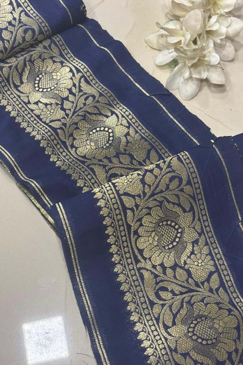 Blue Banarasi Silk Lace ( 1 Mtr ) - Luxurion World