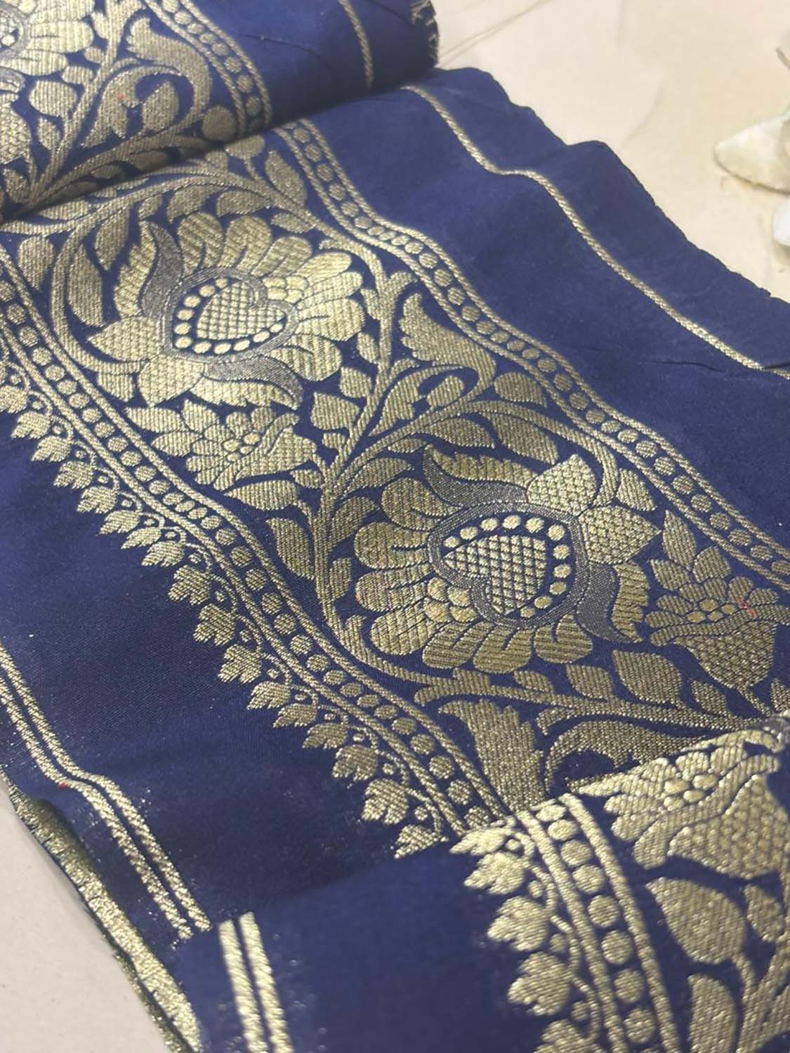 Blue Banarasi Silk Lace ( 1 Mtr ) - Luxurion World