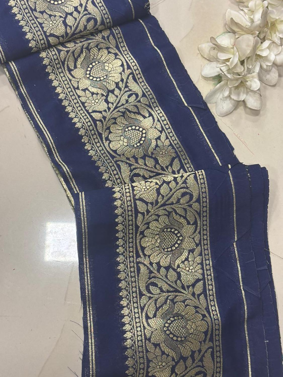 Blue Banarasi Silk Lace ( 1 Mtr ) - Luxurion World