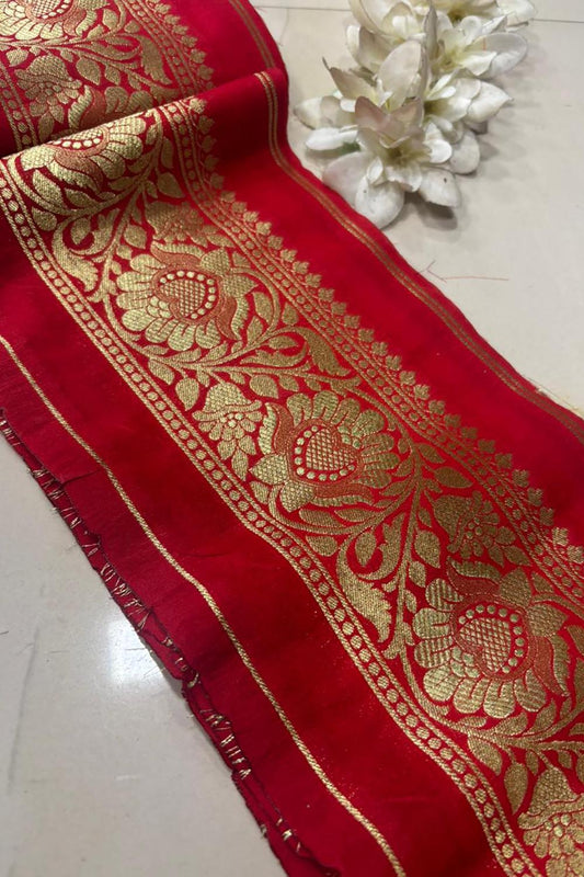 Exquisite Red Banarasi Silk Lace ( 1 Mtr ) - Luxurion World
