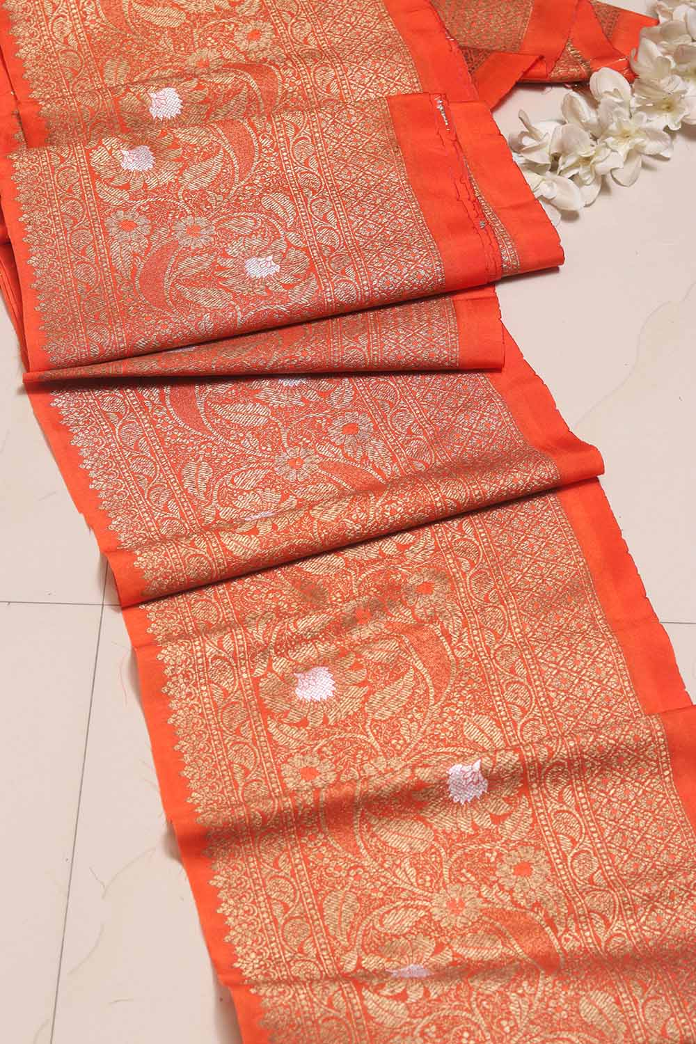 Orange Banarasi Silk Lace ( 1 Mtr ) - Luxurion World