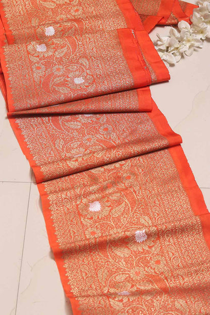 Orange Banarasi Silk Lace ( 1 Mtr ) - Luxurion World