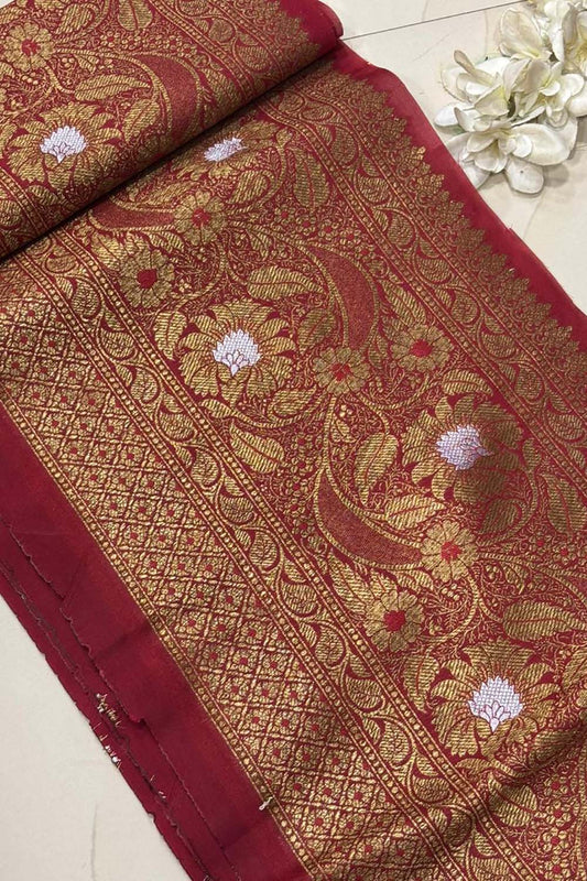 Elegant Maroon Banarasi Silk Lace ( 1 Mtr ) - Luxurion World