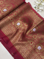 Elegant Maroon Banarasi Silk Lace ( 1 Mtr ) - Luxurion World