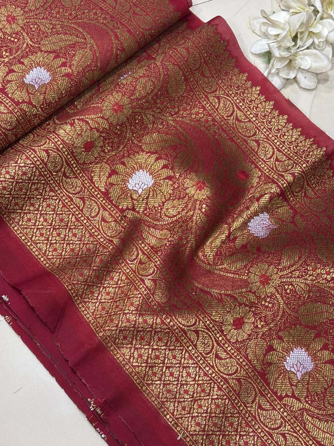 Elegant Maroon Banarasi Silk Lace ( 1 Mtr ) - Luxurion World