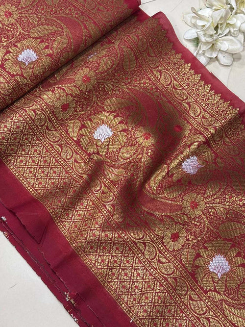 Elegant Maroon Banarasi Silk Lace ( 1 Mtr ) - Luxurion World