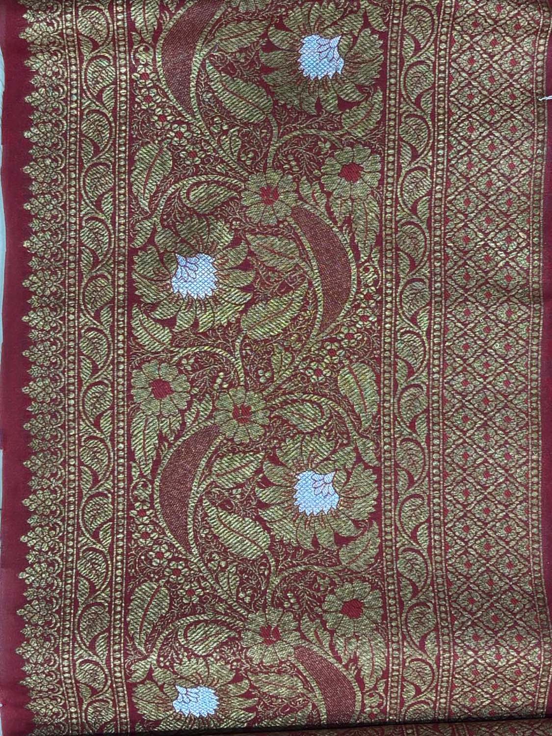 Elegant Maroon Banarasi Silk Lace ( 1 Mtr ) - Luxurion World