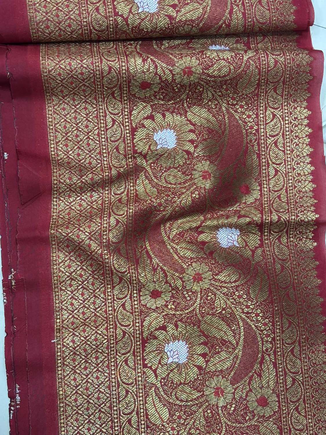 Elegant Maroon Banarasi Silk Lace ( 1 Mtr ) - Luxurion World