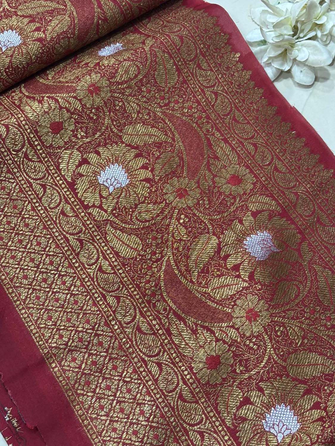 Elegant Maroon Banarasi Silk Lace ( 1 Mtr ) - Luxurion World