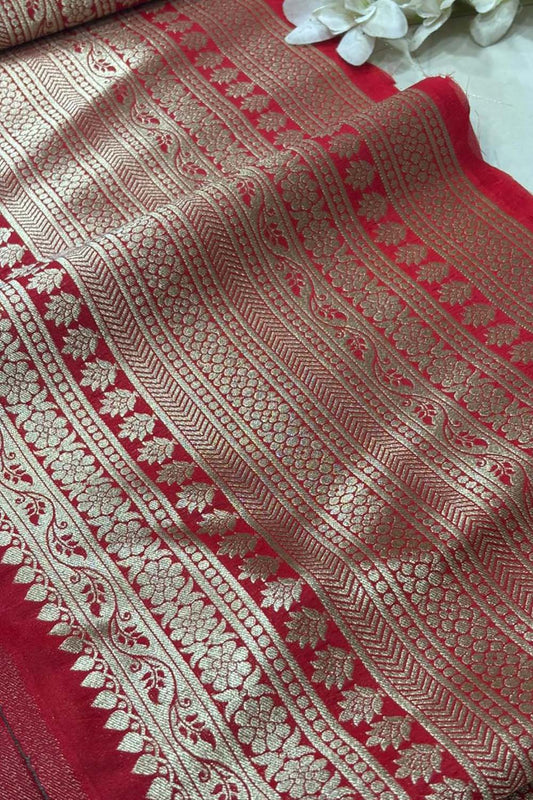 Red Banarasi Silk Lace ( 1 Mtr ) - Luxurion World