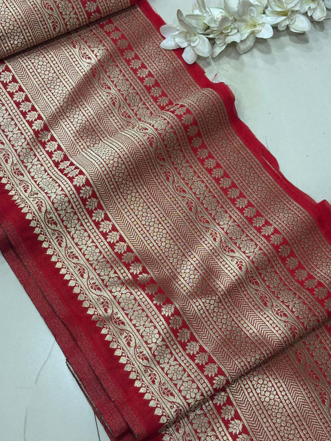 Red Banarasi Silk Lace ( 1 Mtr ) - Luxurion World