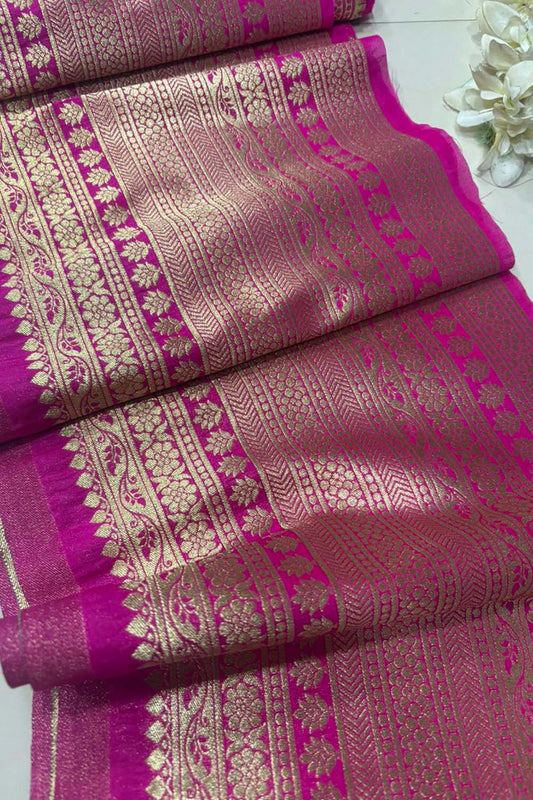 Pretty in Pink: Banarasi Silk Lace ( 1 Mtr ) - Luxurion World