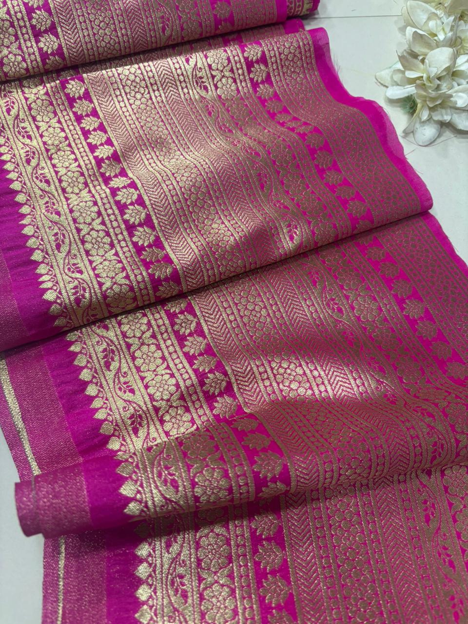 Pretty in Pink: Banarasi Silk Lace ( 1 Mtr ) - Luxurion World