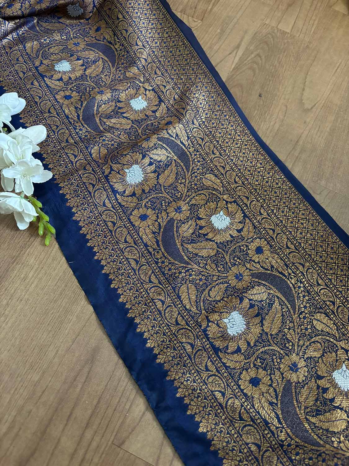 Elegant Blue Banarasi Silk Lace ( 1 Mtr ) - Luxurion World
