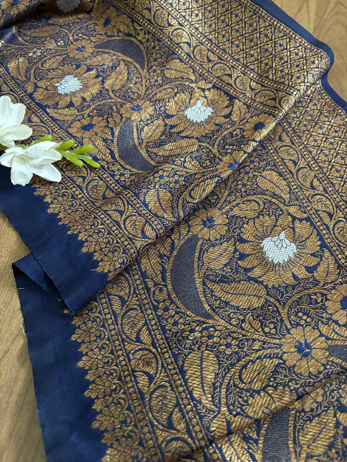 Elegant Blue Banarasi Silk Lace ( 1 Mtr ) - Luxurion World