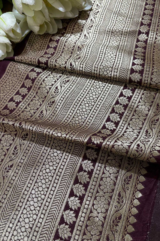 Elegant Maroon Banarasi Silk Lace (1 Mtr) - Luxurion World