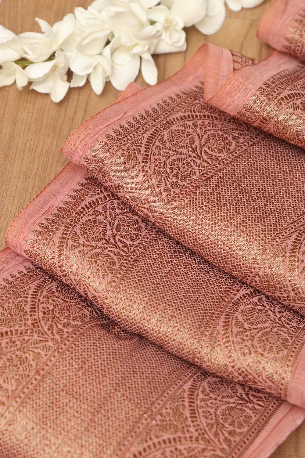 Pink Banarasi Antique Zari Cotton Lace ( 1 Mtr ) - Luxurion World