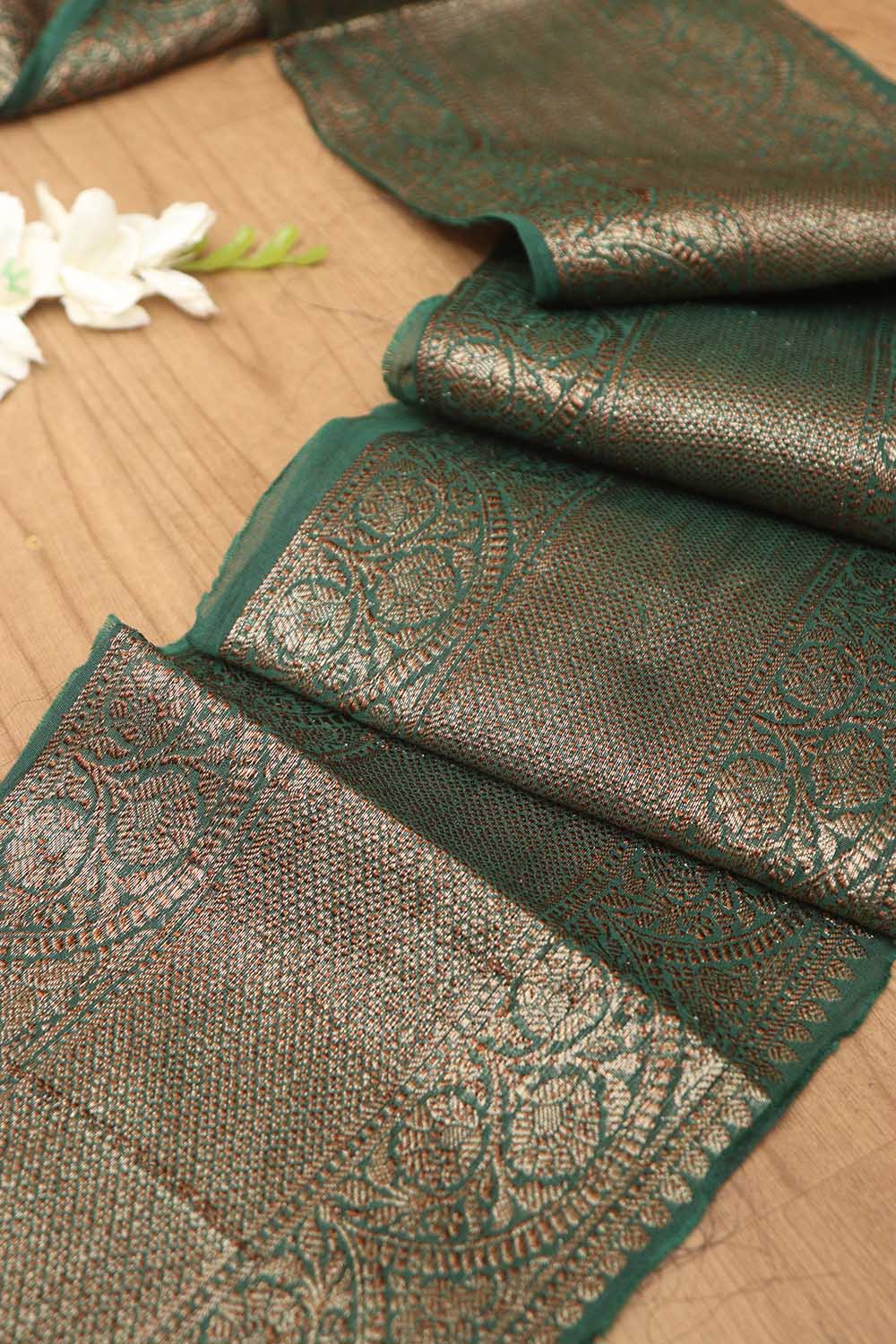 Green Banarasi Antique Zari Cotton Lace ( 1 Mtr ) - Luxurion World