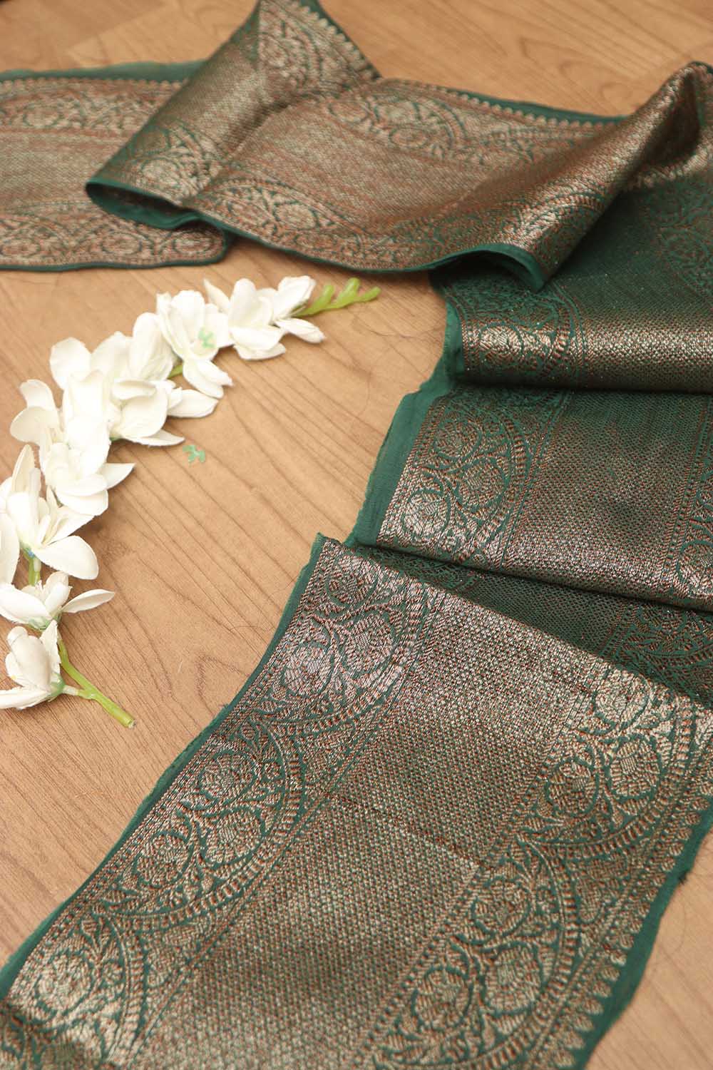 Green Banarasi Antique Zari Cotton Lace ( 1 Mtr ) - Luxurion World