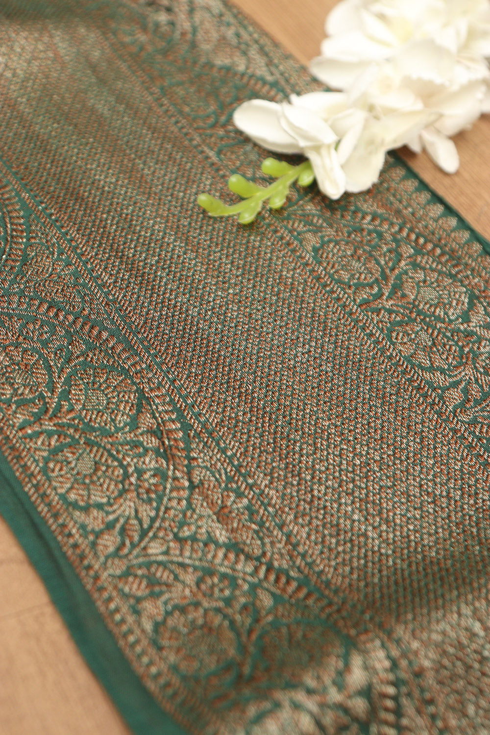 Green Banarasi Antique Zari Cotton Lace ( 1 Mtr ) - Luxurion World