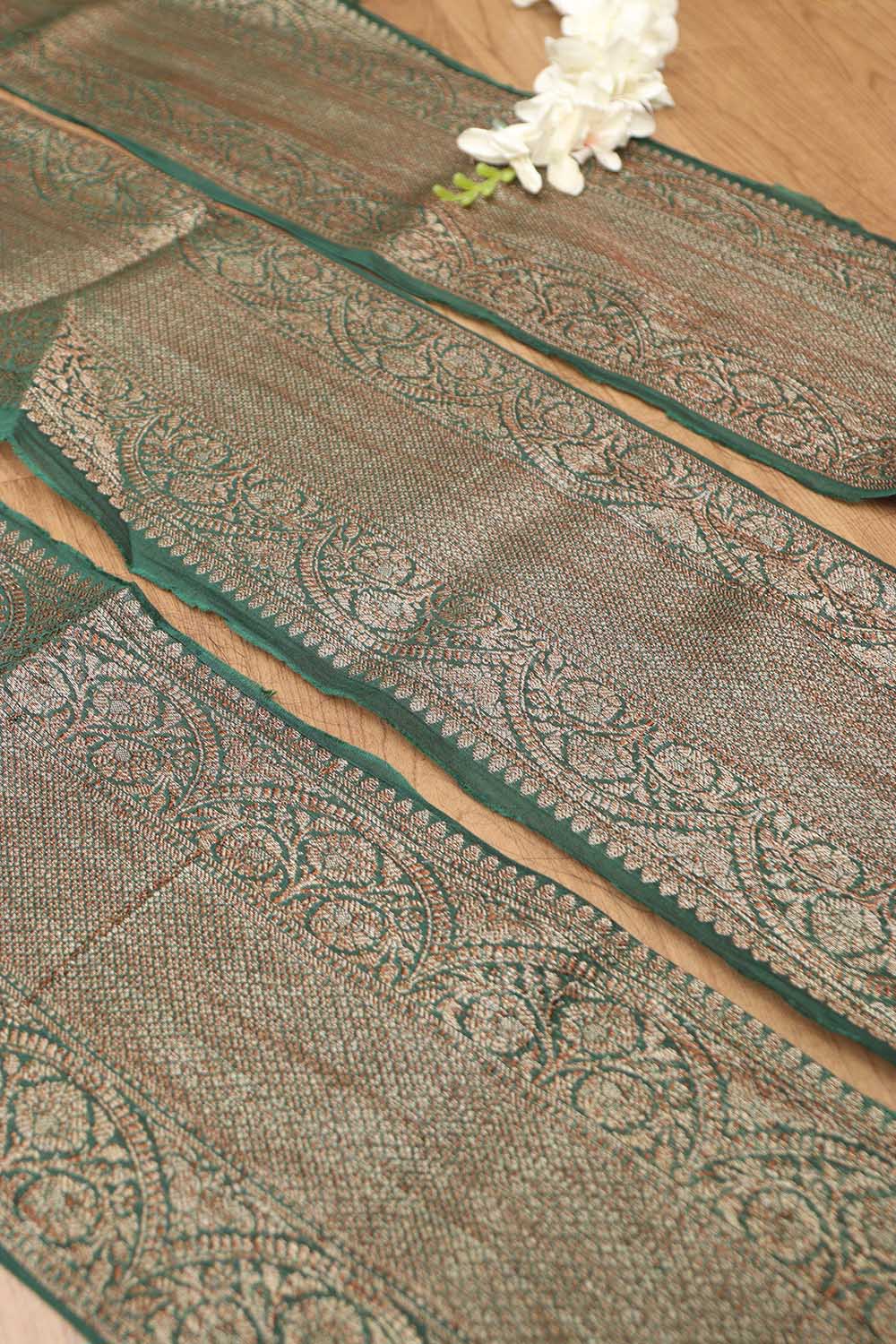 Green Banarasi Antique Zari Cotton Lace ( 1 Mtr ) - Luxurion World